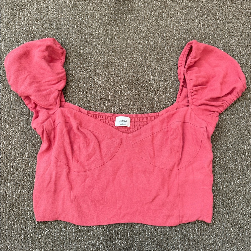 Wilfred Coral Pink Puff-Sleeve Crop Top